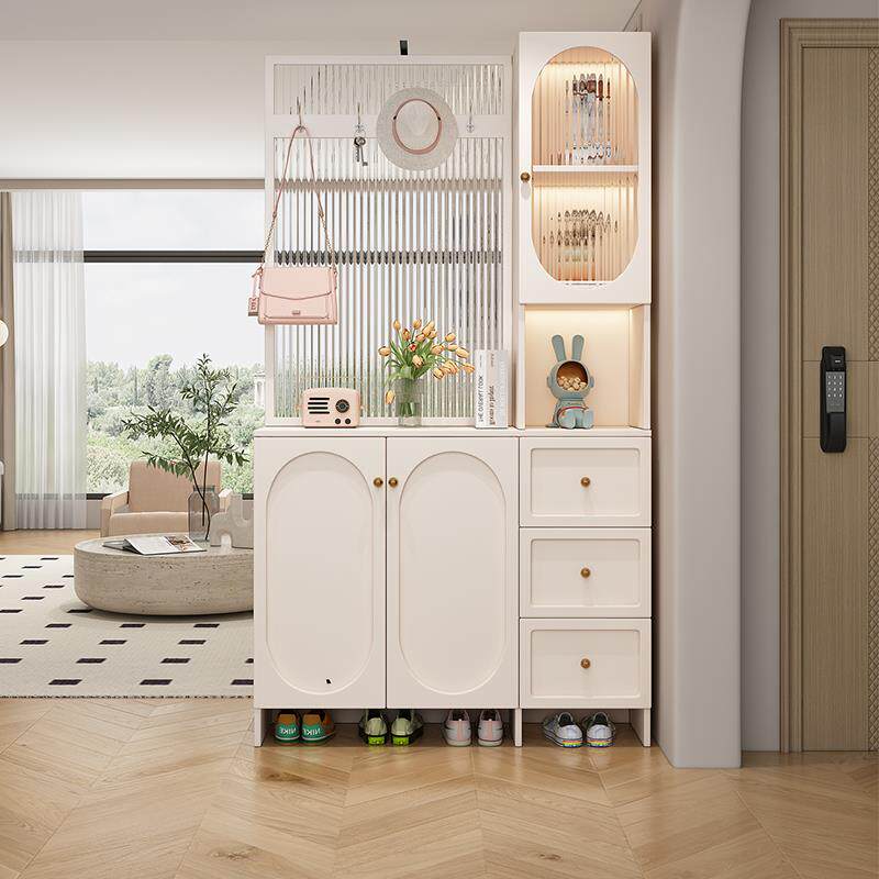实木玄关鞋柜奶油风客厅收纳柜客厅柜入户正对门一体屏风柜隔断柜