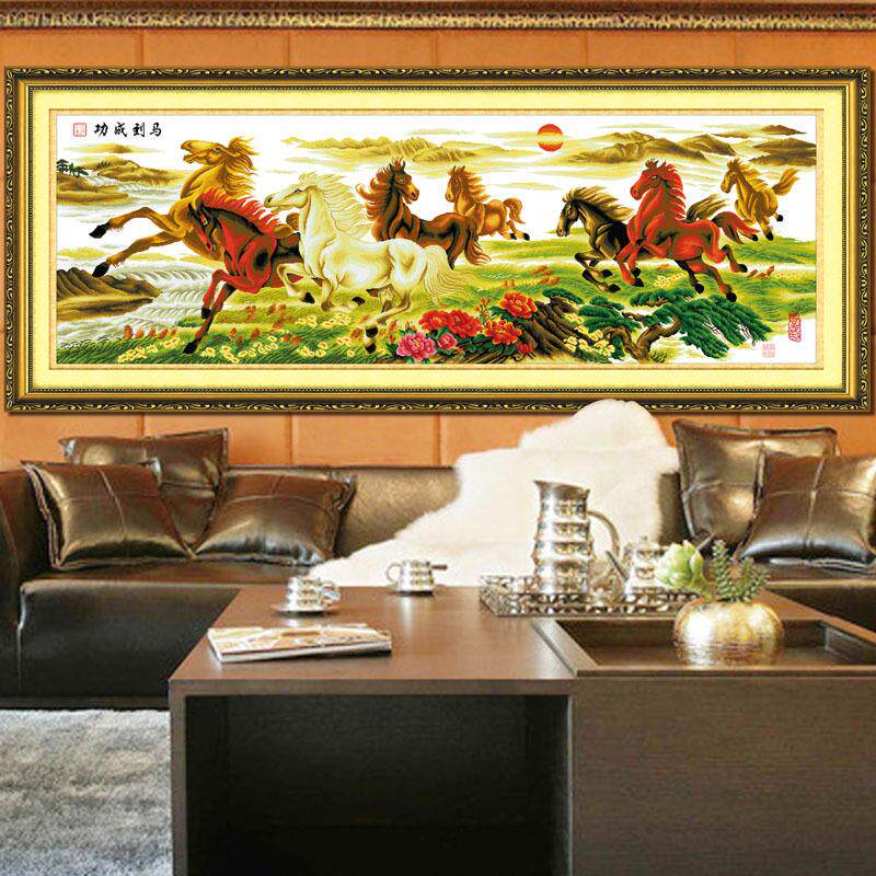 十字绣新款3米精准印花客厅丝线八骏图骏马飞腾马到成功