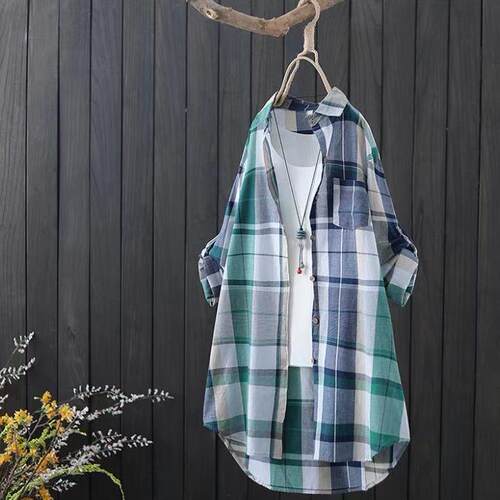 Checkered shirt, women's long sleeved top, outerwear,