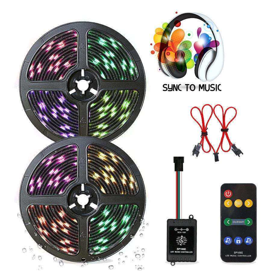 led5050套装灯带 声控音乐 滴胶防水跑马幻彩灯条 5米10米300灯
