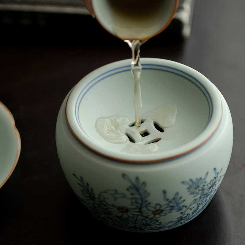 釉下彩仿古青花建水陶瓷茶道配件 茶洗杯洗小水洗干泡茶席废水缸