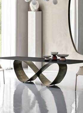 简轻奢岩形板餐桌大气户约型CZ020现代极简别墅长方家用酒店高端