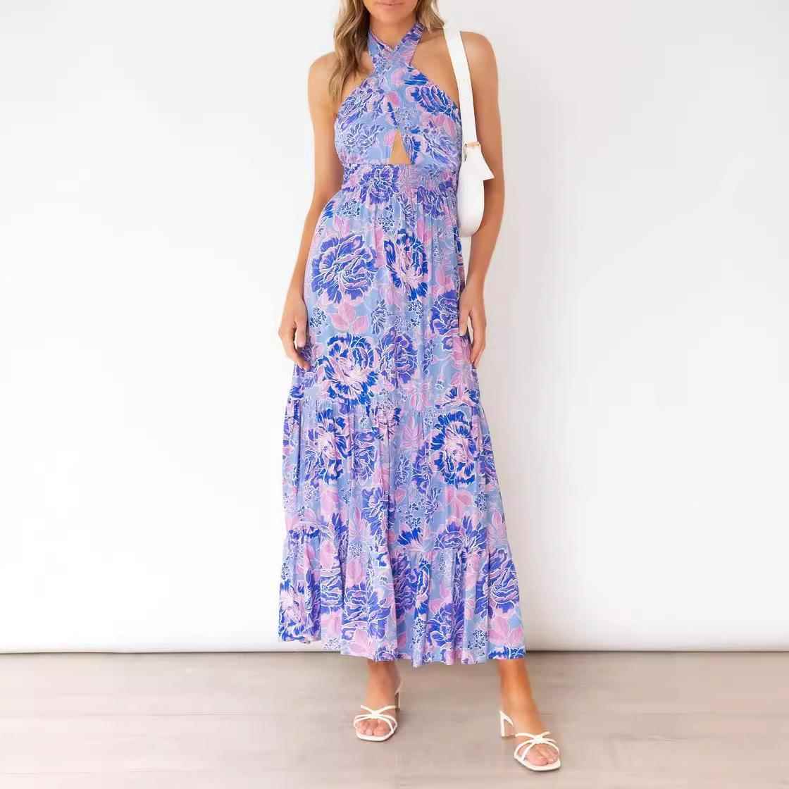 Women's sexy halter neck slit holiday dress