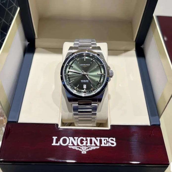 盒证[9.8新]浪琴康卡斯精钢自动机械表38MM男表L3.720.4.02.6绿面