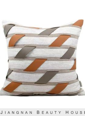 现代轻奢咖灰色样板间床品主卧客厅沙发软装橙色抱枕床上用品靠枕