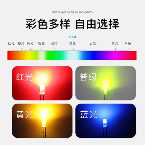 3MM高平头带色长脚发光二极管F3高平头灯珠红绿蓝黄光led指示灯珠
