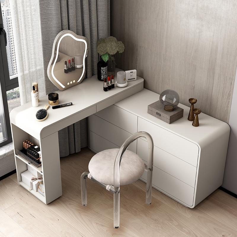 现代轻简多约斗收柜梳妆台一体纳功能网红奶油风化妆桌WTD奢实木