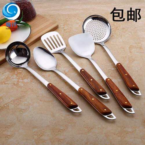 木柄炒菜铲不锈钢厨具套装花梨木隔热烹饪铲勺2件套厨房用具