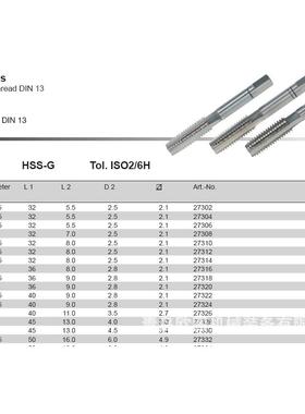 VOLKEL/德国沃克M4*0.7 手用丝锥 公制ISO螺纹27330