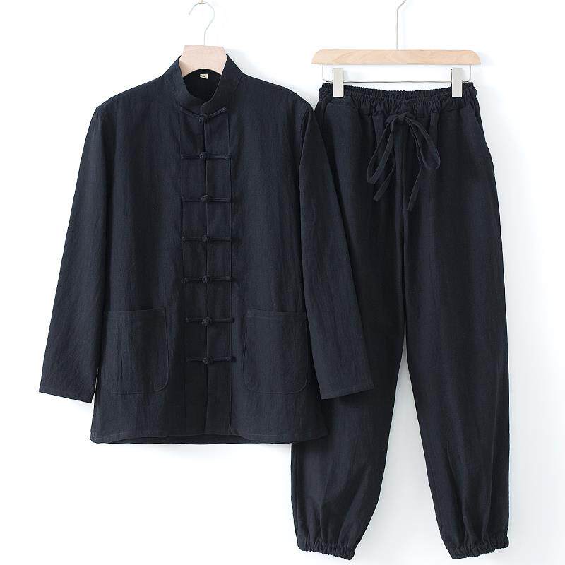 新款中国风麻居士服服茶服套装棉中装式复古男装佛系古禅风打坐唐