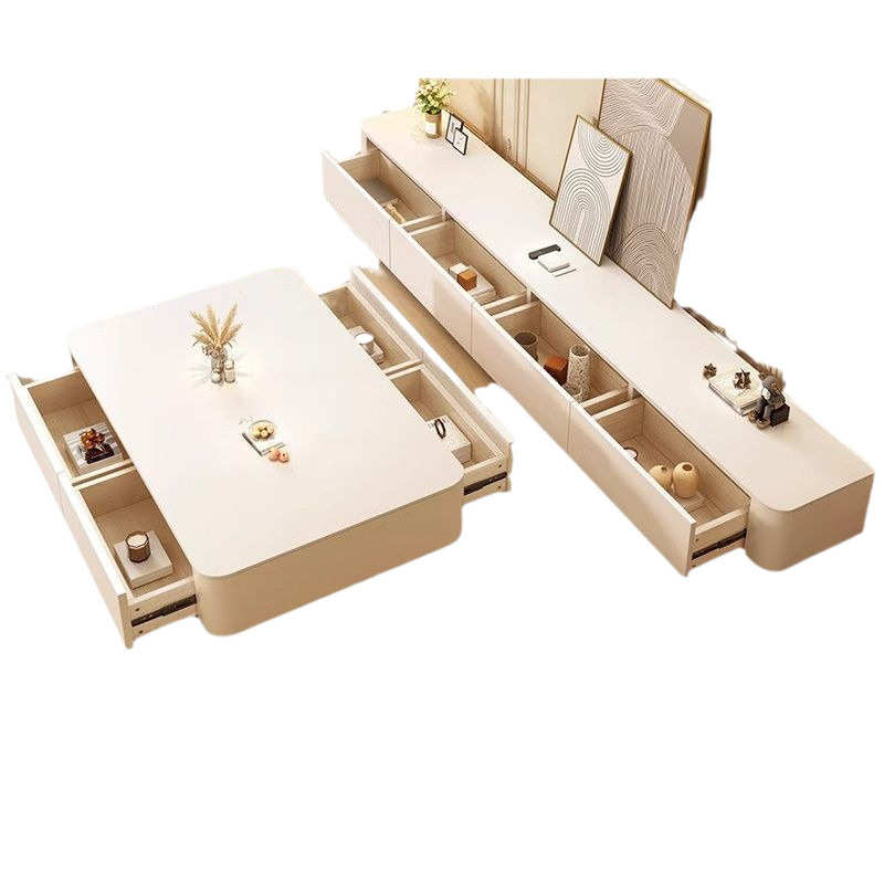 岩板落地电视柜茶几组合现代简约小户型奶油风家用客厅实木落地柜