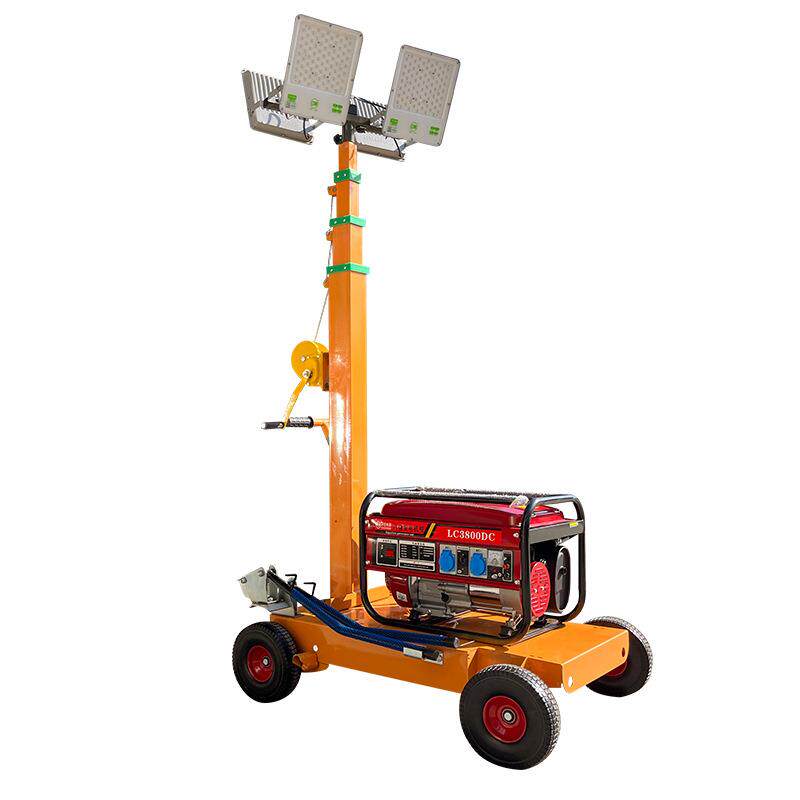 夜间施工照明车灯塔手摇升降Hand push lighting tower