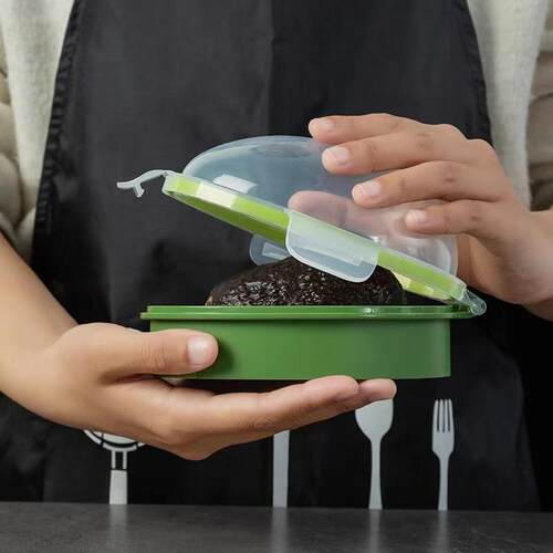 Half-round transparent lid storage box for home kitchen, avo