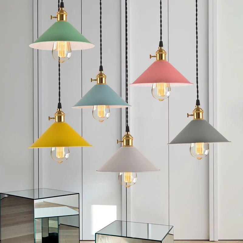 现代简约酒吧书房灯具创意个性餐厅服装店彩色马卡龙床头单头吊灯