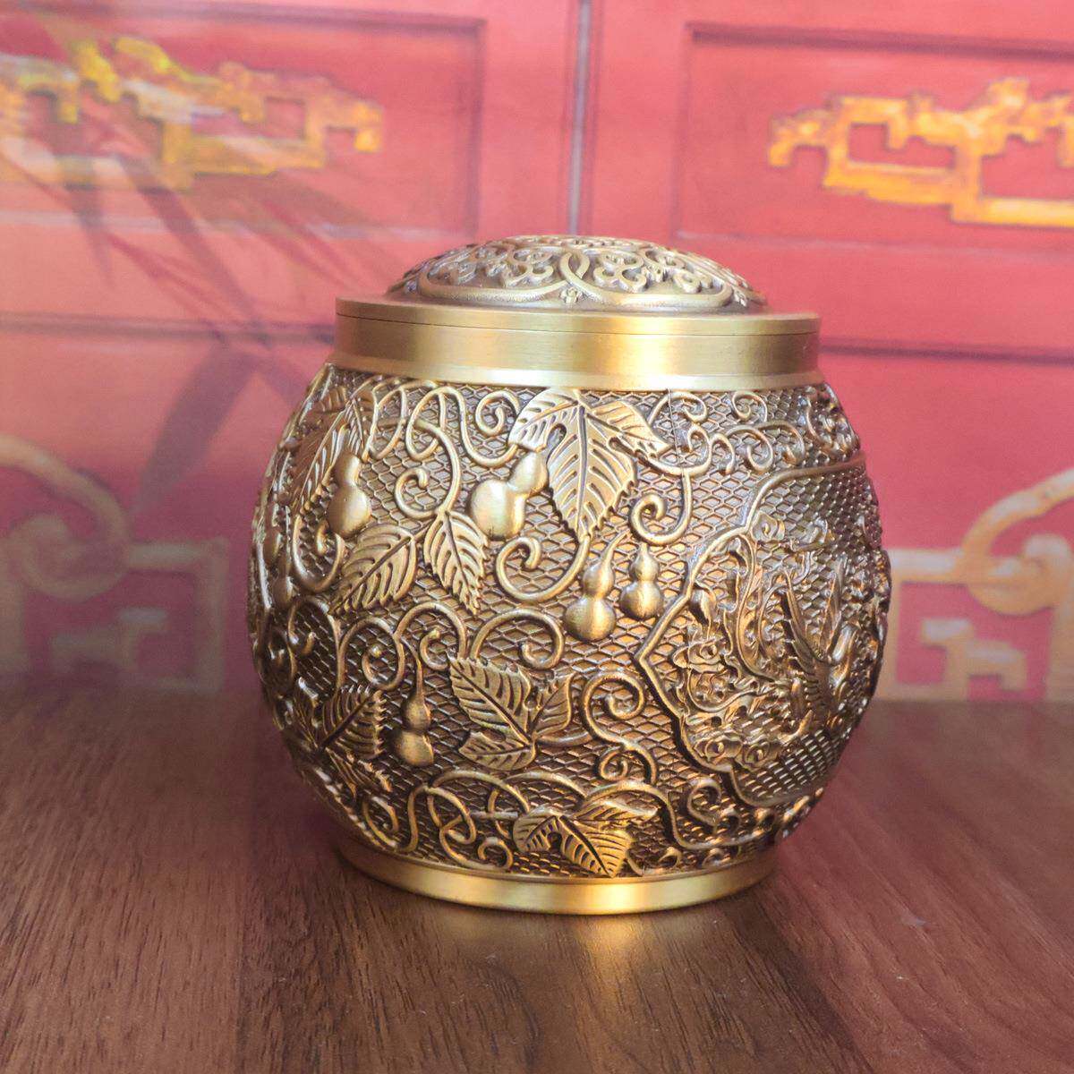 黄铜百福见描述聚宝米茶叶缸罐办公室饰桌面小摆件烟灰缸茶桌盆书