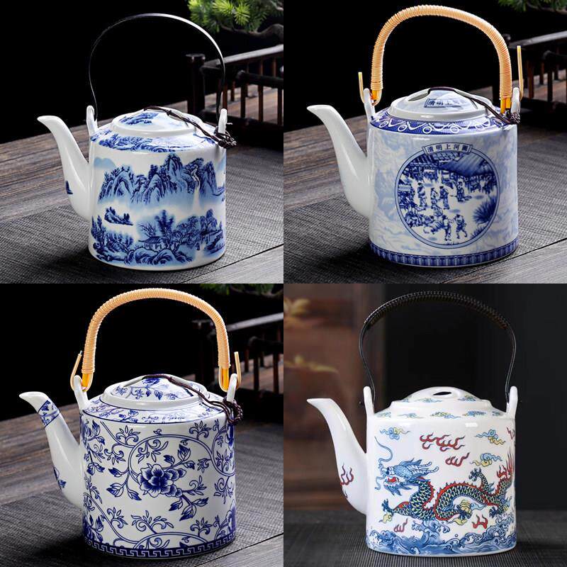 陶瓷茶壶家用简约提梁壶泡茶器老式酒壶青花瓷仿古冷水壶大号单壶