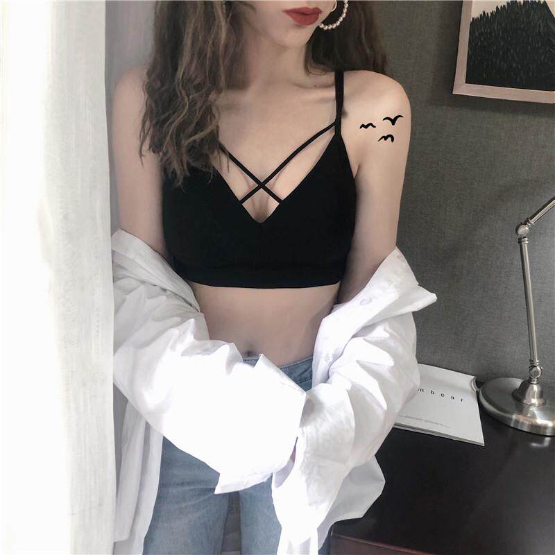 后背交叉美背文胸聚拢打底内搭吊带背心女露背裹胸防走光抹0823r