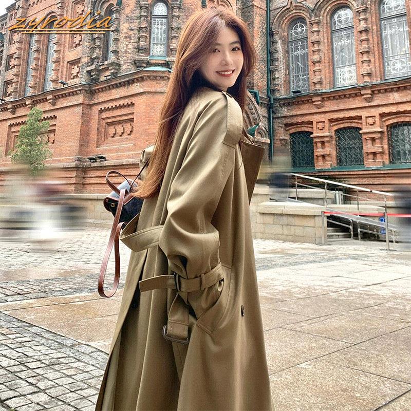 Zyrodia 2025中长度褶皱的英国风格的服装为妇女春秋季风格高立领