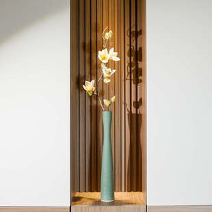 新中式长款细高陶瓷花瓶白色电视墙高款装饰花器格栅玄关柜摆件