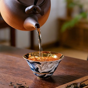 高端黄金主人杯 999真金肖建辉大师纯手工陶瓷杯高档单杯功夫茶器