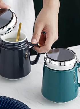 喝装泡中药外带随身携带陶瓷专用保温杯马克杯带盖勺咖啡喝水杯女