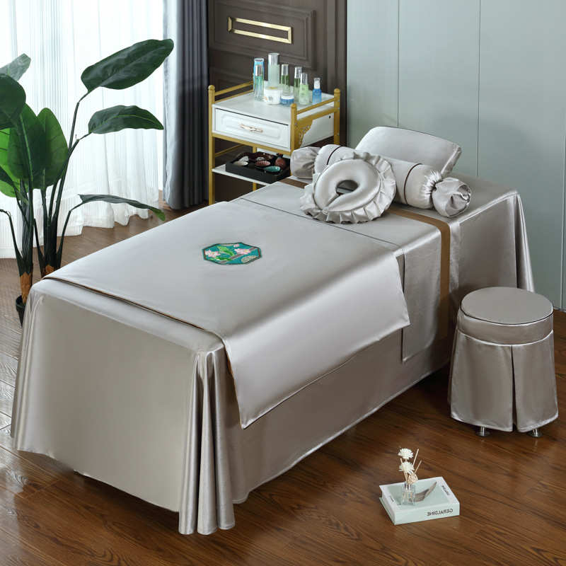 美容院批发欧式高档洗头套床罩四美容床logo理疗按摩件套床罩印制