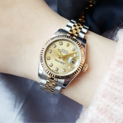 一口价9.8新劳力士女装日志型18K黄金/精钢自动机械手表女179173