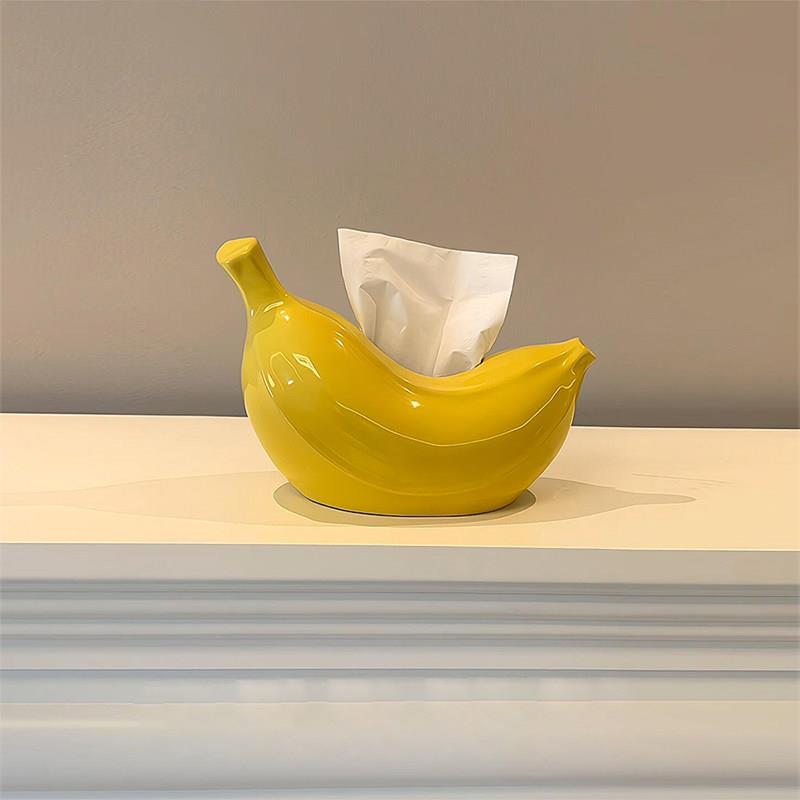 香蕉纸巾盒桌面客厅茶几装饰品陶瓷创意抽纸收纳盒摆件