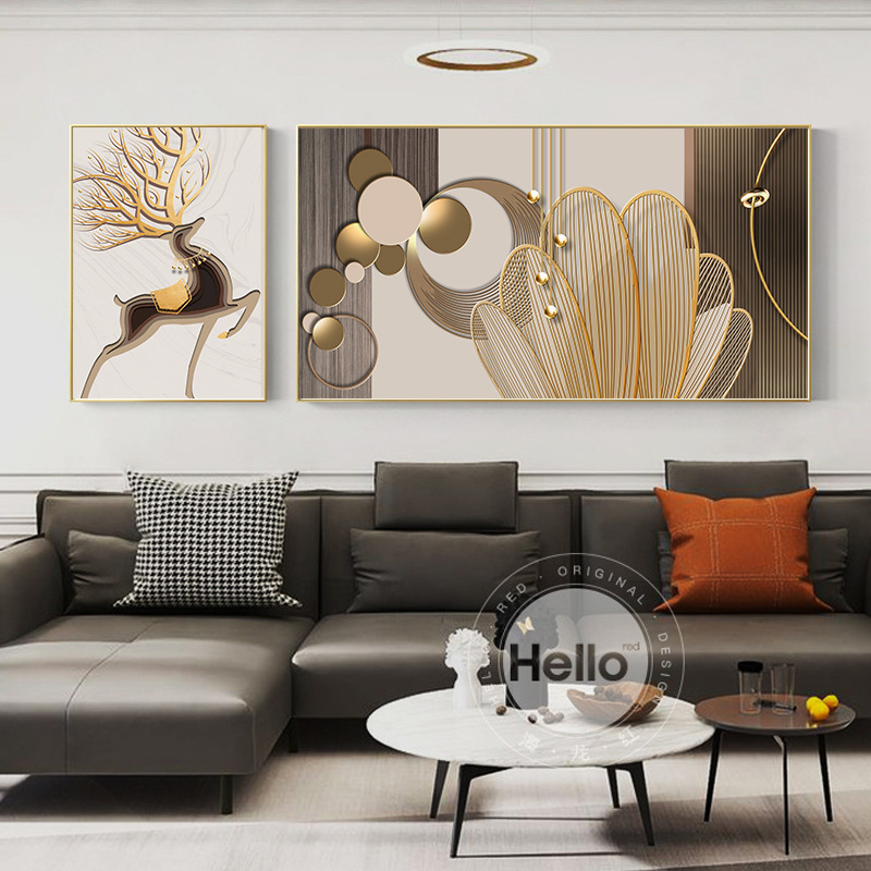 意式轻奢大气客厅装饰画马奔腾组合现代简约抽象沙发背景墙挂画图片