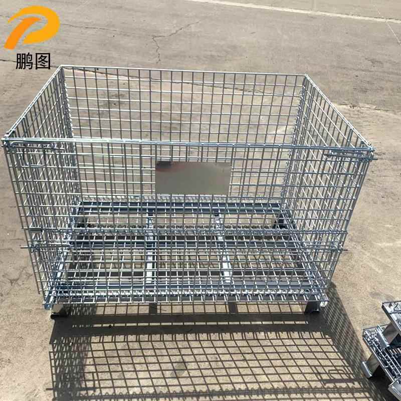 厂家供应仓储笼 折叠铁框储物运输快递分拣带滚轮金属周转箱