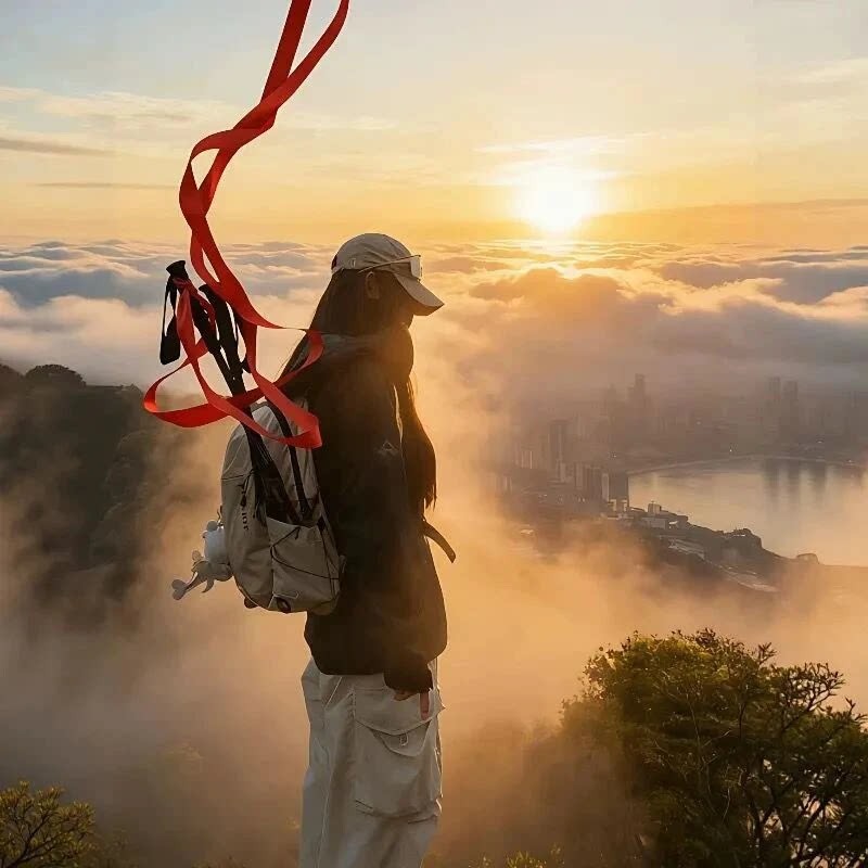 登山杖红飘带超长丝带户外徒步爬山登顶拍照道具出片神器旅游纪念图片