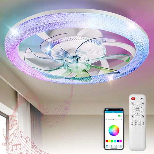 跨境110VRGB卧室风扇吸顶灯LED智能奶油风现代简约护眼餐厅吊扇灯