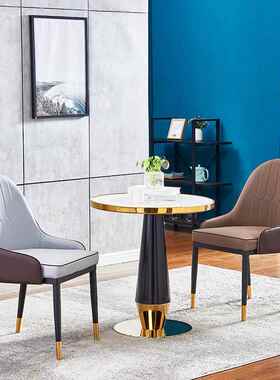 轻奢洽家谈桌椅用阳台桌子商用不锈钢桌T-301岩小户圆型餐桌白色