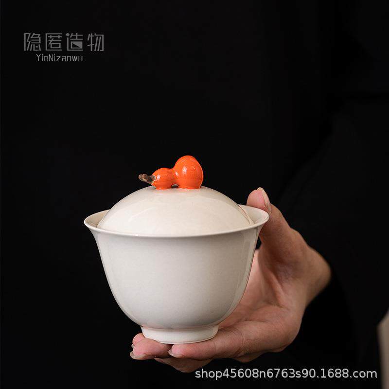 喜庆葫芦盖碗单杯家用复古办公室客厅三才盖碗不烫手泡茶碗泡茶杯