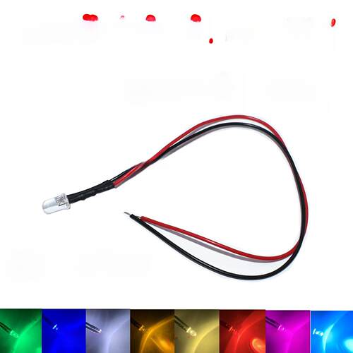 5mm发光二极管带线5V~12VLED灯珠车船模型电源信号指示装饰小灯泡