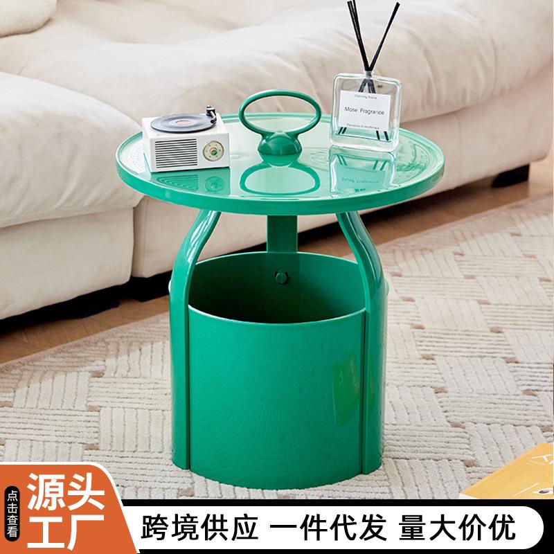 塑料茶几家用客厅奶油风沙发收纳边几现代简约卧室圆形储物角几