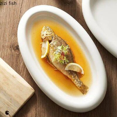 Oval Ceramic Cooking Dish Sashimi Sushi Plate Serving