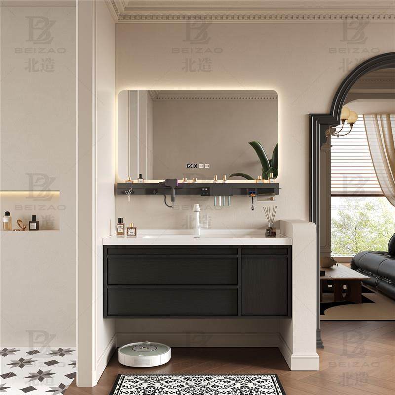 卫浴法式黑色陶瓷一体盆浴室柜洗手盆化妆室洗手盆柜洗脸盆洗漱台
