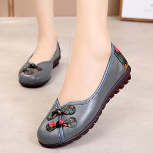 软底舒适真皮平底鞋 女鞋 大码 古民族风格 亲覆季 高档2052夏中年母鞋
