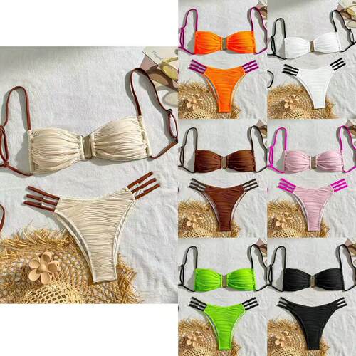 Color blocked lace up swimsuit women's three-point beach