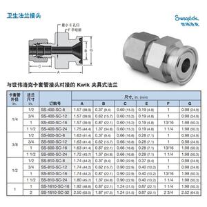 SS-810-SC-12世伟洛克Swagelok不锈钢Kwik卫生卡箍法兰接头