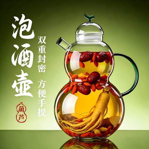 高硼硅玻璃葫芦泡酒壶家用密封罐大容量人参专用白酒存酒高档空瓶