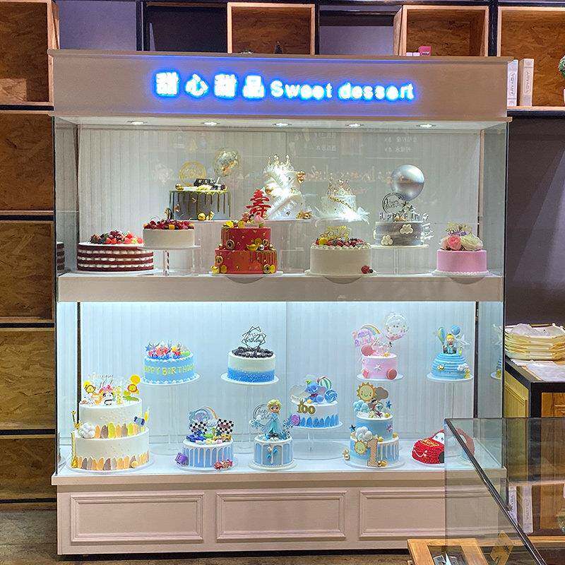 蛋糕店烘焙面包店生日蛋糕实木样品展示柜模型铁艺展示架玻璃商用