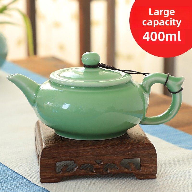 陶瓷茶壶龙泉青瓷茶壶葛窑冰裂功夫茶套装简易家用大容量扁玉茶壶