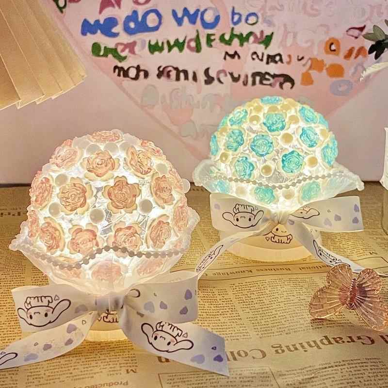 仿真手捧花3D立体拼图冰点透明玫瑰夜灯不凋谢玫瑰花束diy材料包