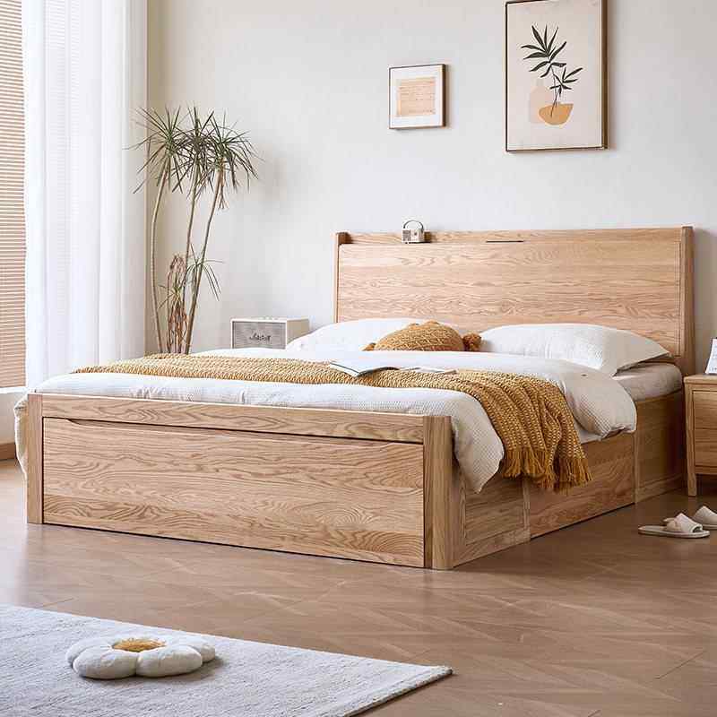 红橡木全实木榫卯1.8米现代简约主卧双人储物床北欧小户型气压床