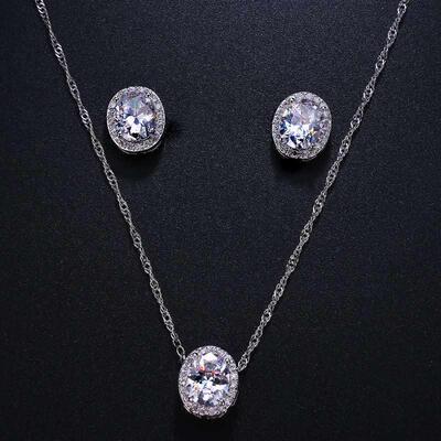 Fashion temperament round heart zircon bridal necklace set f