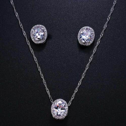 Fashion temperament round heart zircon bridal necklace set f