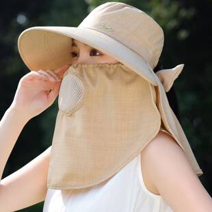 夏季新款采茶帽女士户外干活遮阳帽子遮脸带面纱护颈防晒太0530e