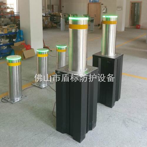 景区LED发光灯半自动升降柱219直径304圆管不锈钢防撞液压升缩桩
